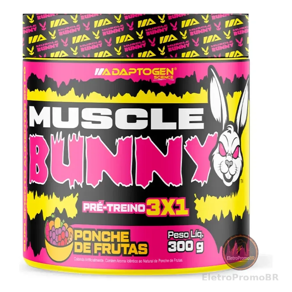 Pré Treino Muscle Bunny C/300g - Adaptogen Sabor Ponche De Frutas