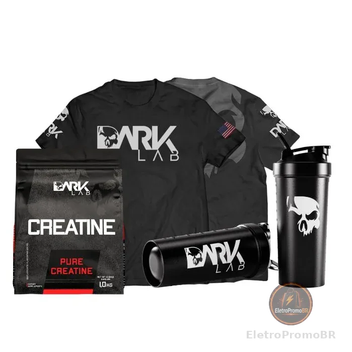 Kit Creatina Monohidratada Pura 1KG + Camiseta Caveira Dry-Fit 2.0 + Coqueteleira Fuse 700 ML- Dark lab