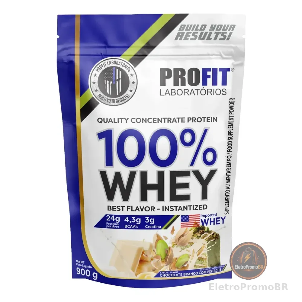 100% Whey - Isolado E Concentrado Refil 900g - Profit Sabor Chocolate Branco Com Pistache