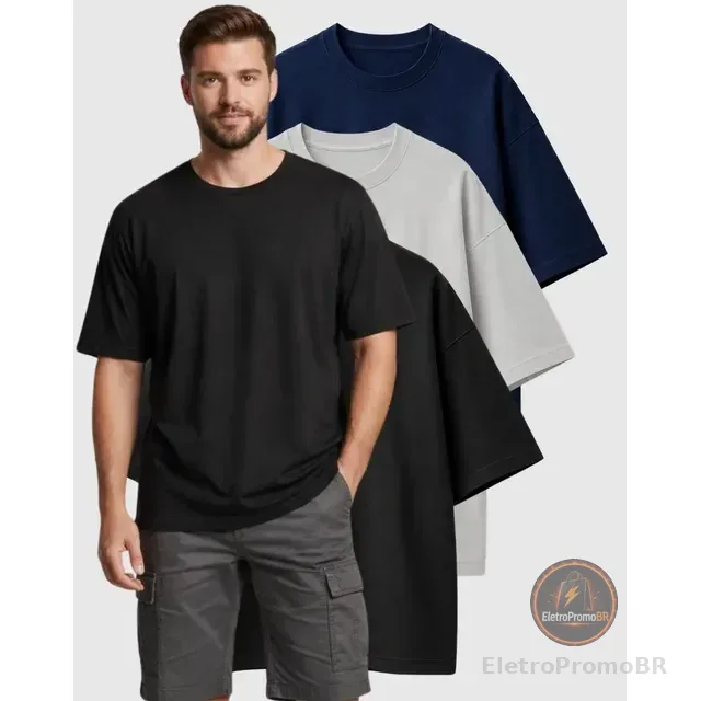 Kit Camisa Oversized Masculino Blusa Streetwear Algodão