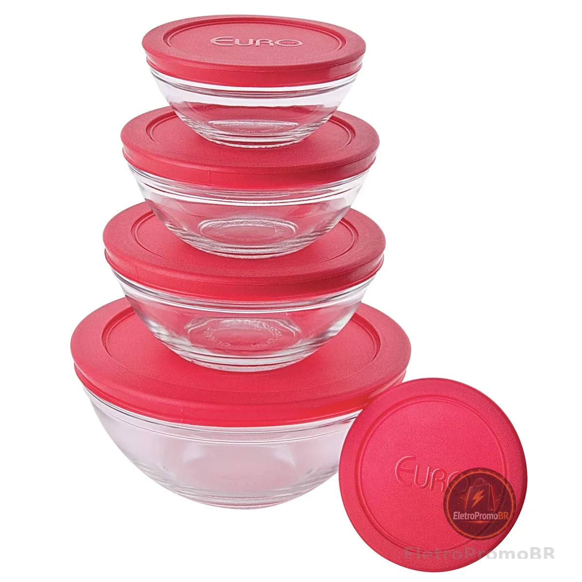 Euro Home - Conjunto de Potes de Vidro Redondos com Tampa Plástica 5 Peças
