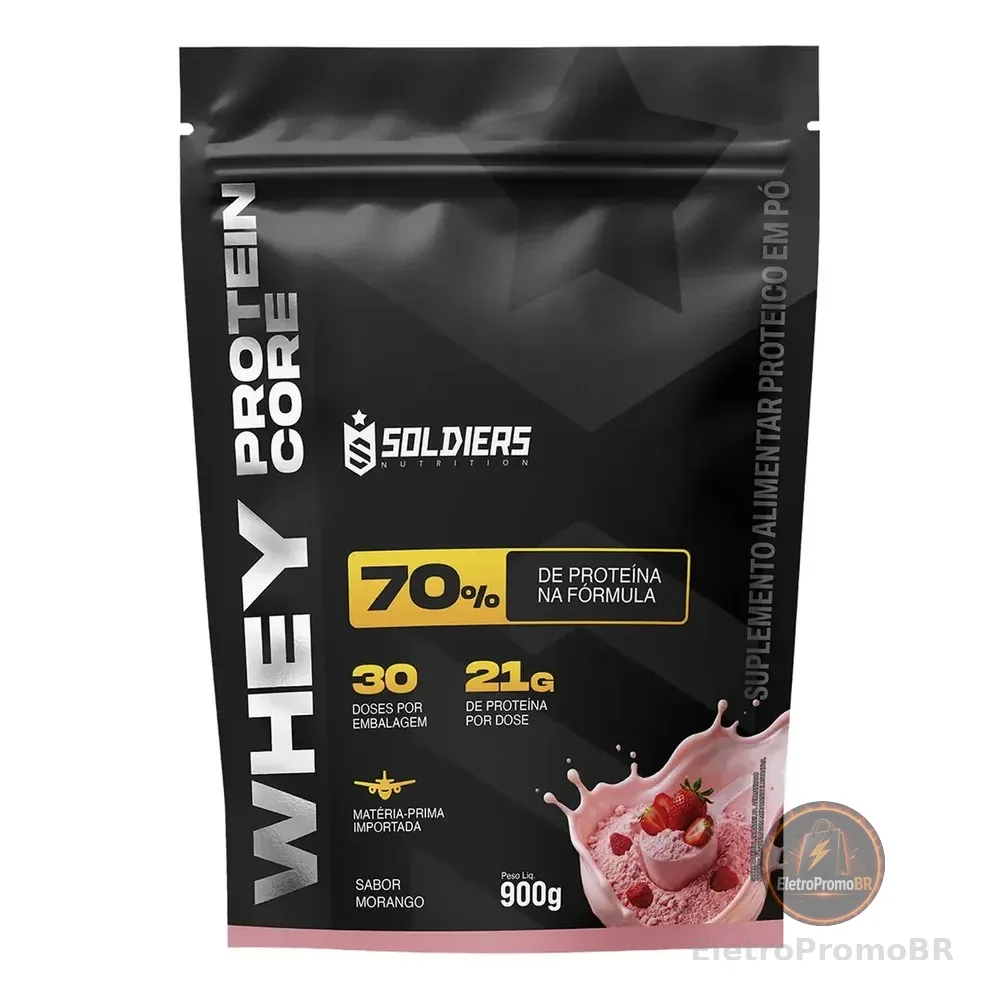 Whey Core Protein Suplemento Alimentar De Proteínas Em Pó - Morango 900g 30 Doses - Soldiers Nutrition