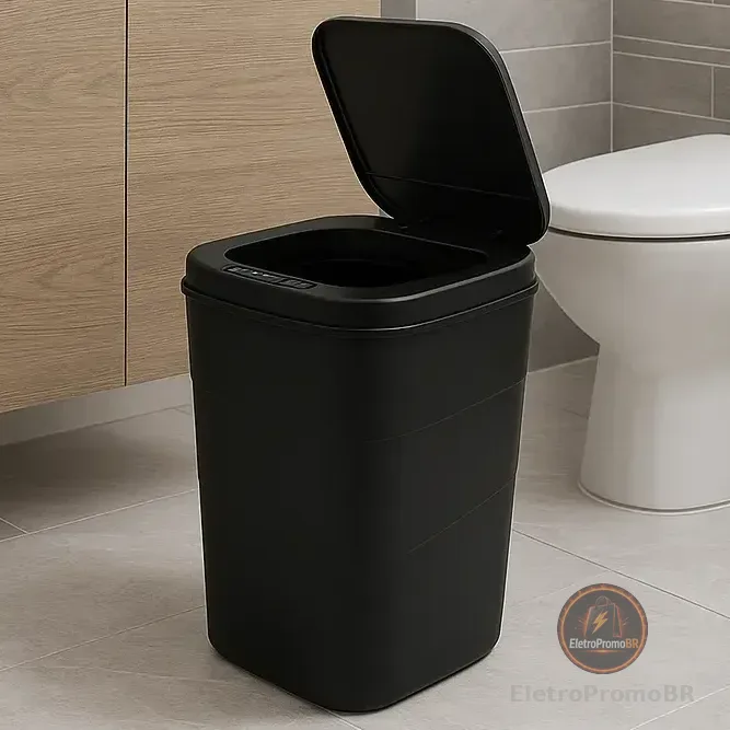 Lixeira Antiodor Com Sensor Inteligente Abre Fácil Cesto 17l Preto