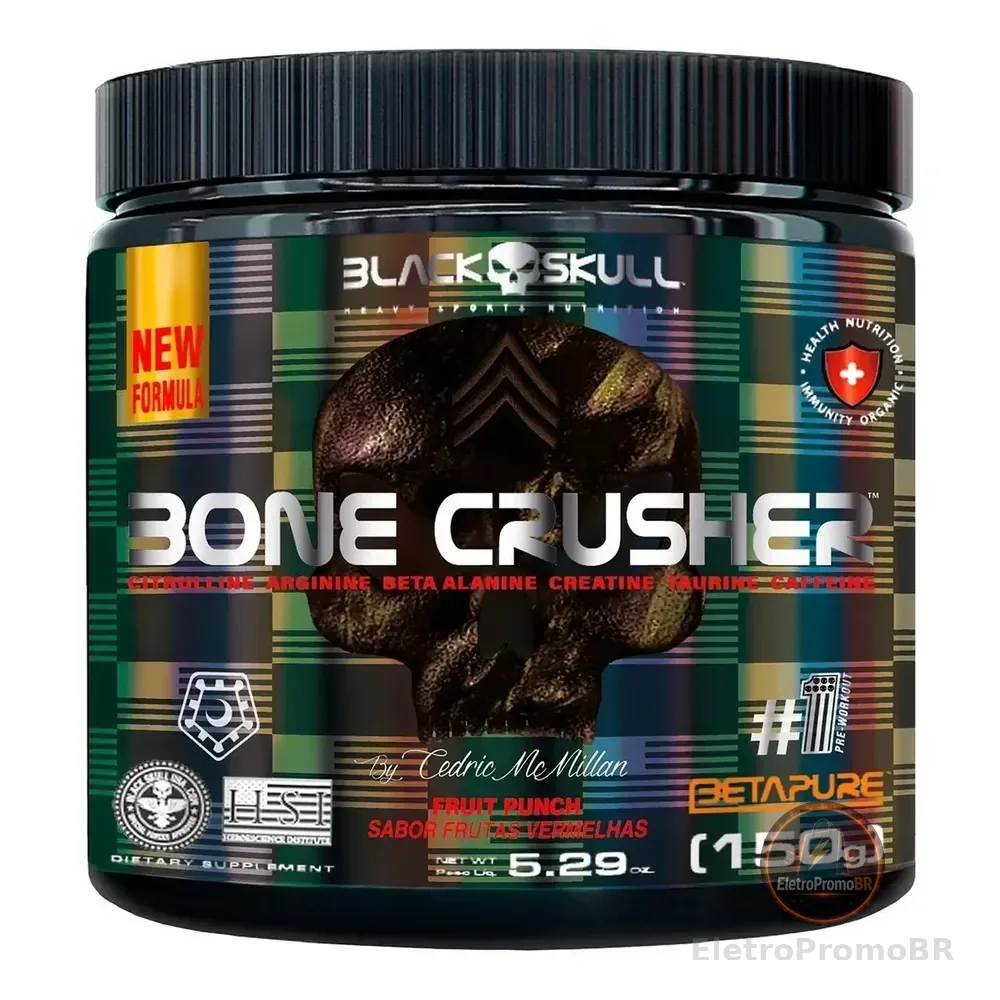 Pré-treino Bone Crusher 150g Cedric Mcmillan - Black Skull Sabor Frutos Vermelhos Frutas Vermelhas