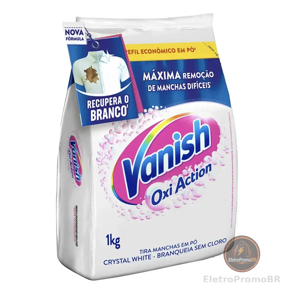 Tira Manchas Vanish Em Pó Crystal White Oxi Action Para Roupas Brancas Refil 1kg