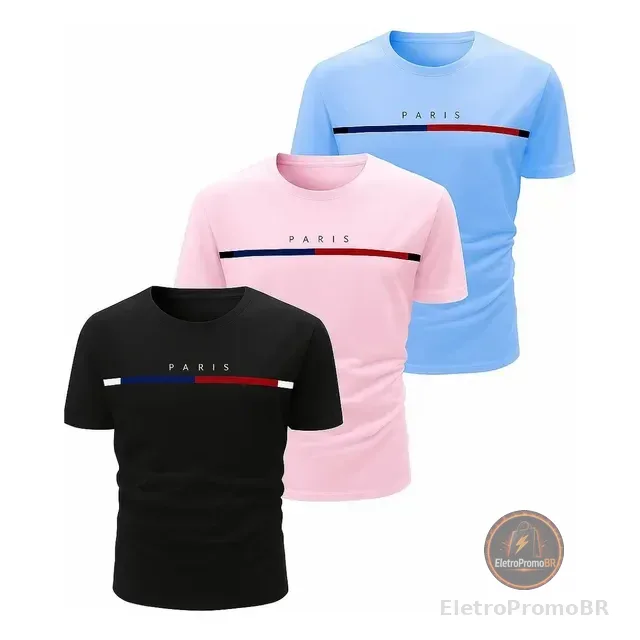 Kit 3 Camisetas Masculinas Estampadas 100% Algodão Premium