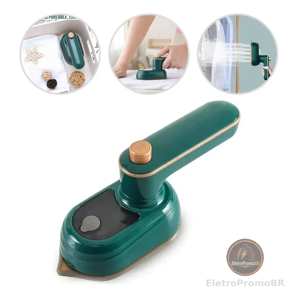 Mini Ferro De Passar Roupa A Vapor Para Viagem Bivolt Verde-escuro 127/220v
