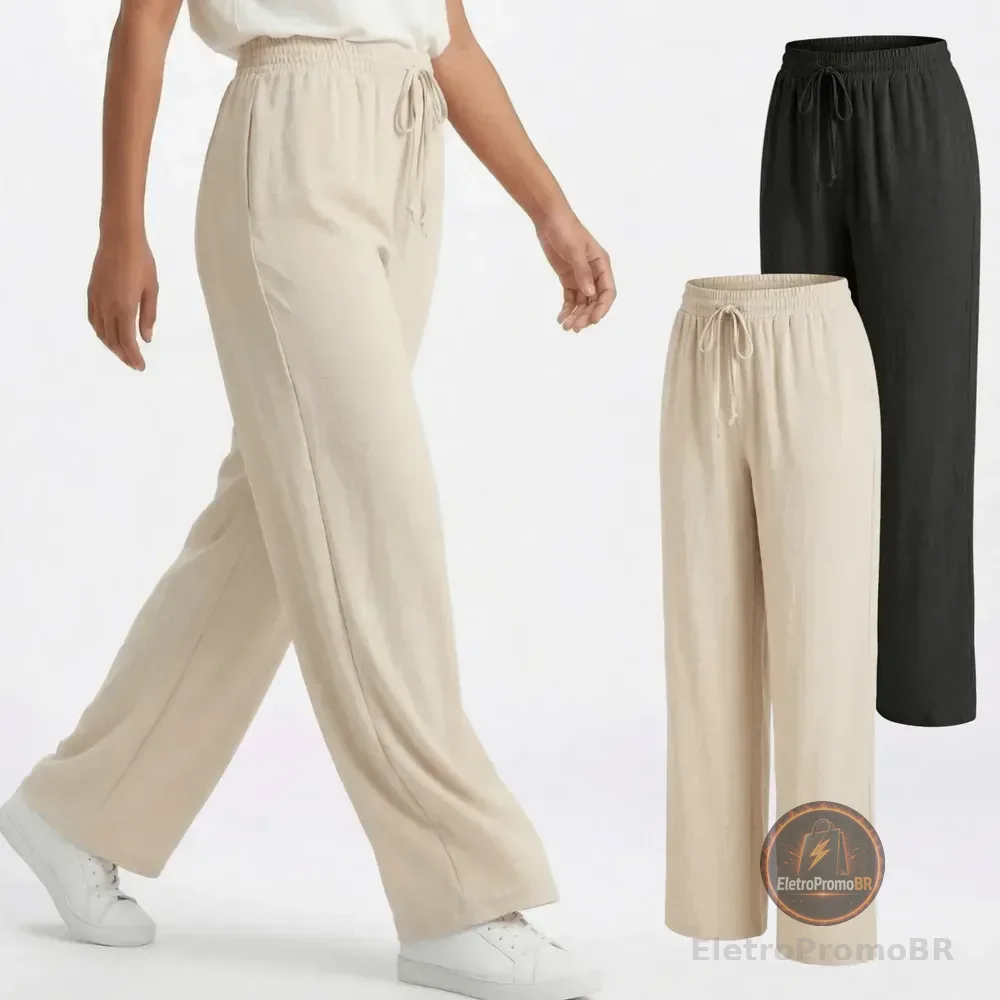 Kit 2 Calças Wide Leg Duna Feminina Confortável Não Marca Preto + Cinza Claro M
