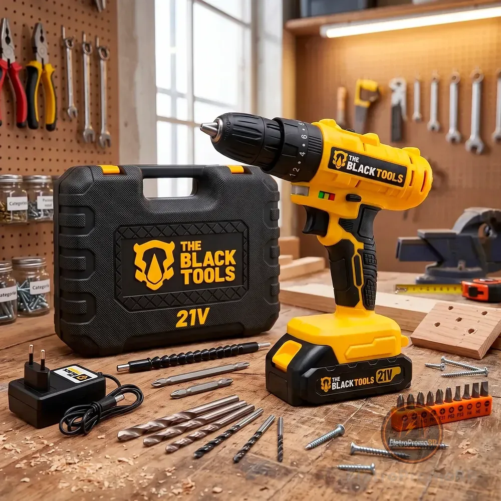 Parafusadeira Furadeira 21v 2 Baterias Profissional Bivolt Amarelo 127/220v 50/60hz