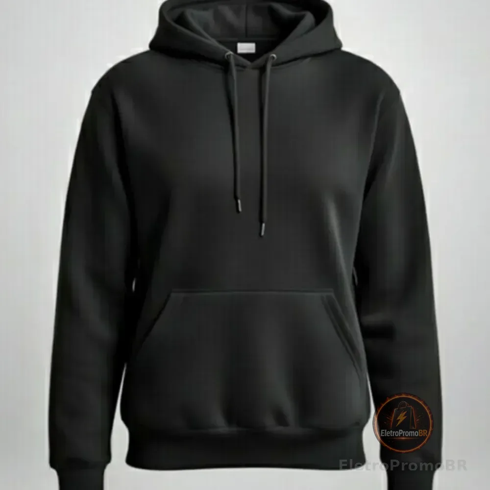 Moletom Blusa De Frio Capuz Liso Básico Algodão Premium  G Preto