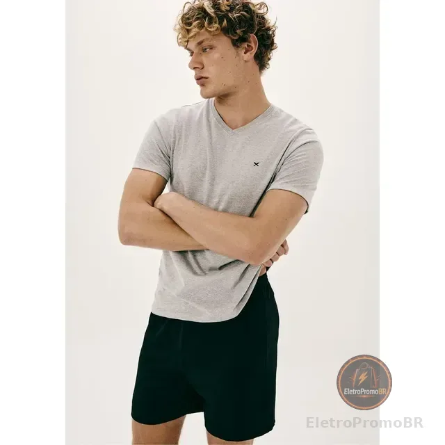 Pijama Masculino Hering Manga Curta Cinza Mescla E Chumbo