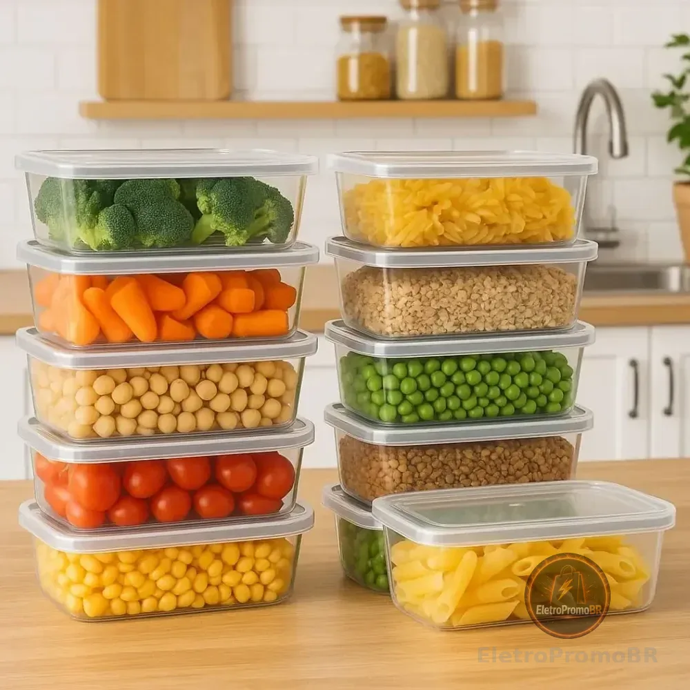 Kit 10 Potes 500ml Bpa Free Freezer Microondas Reutilizável Transparente