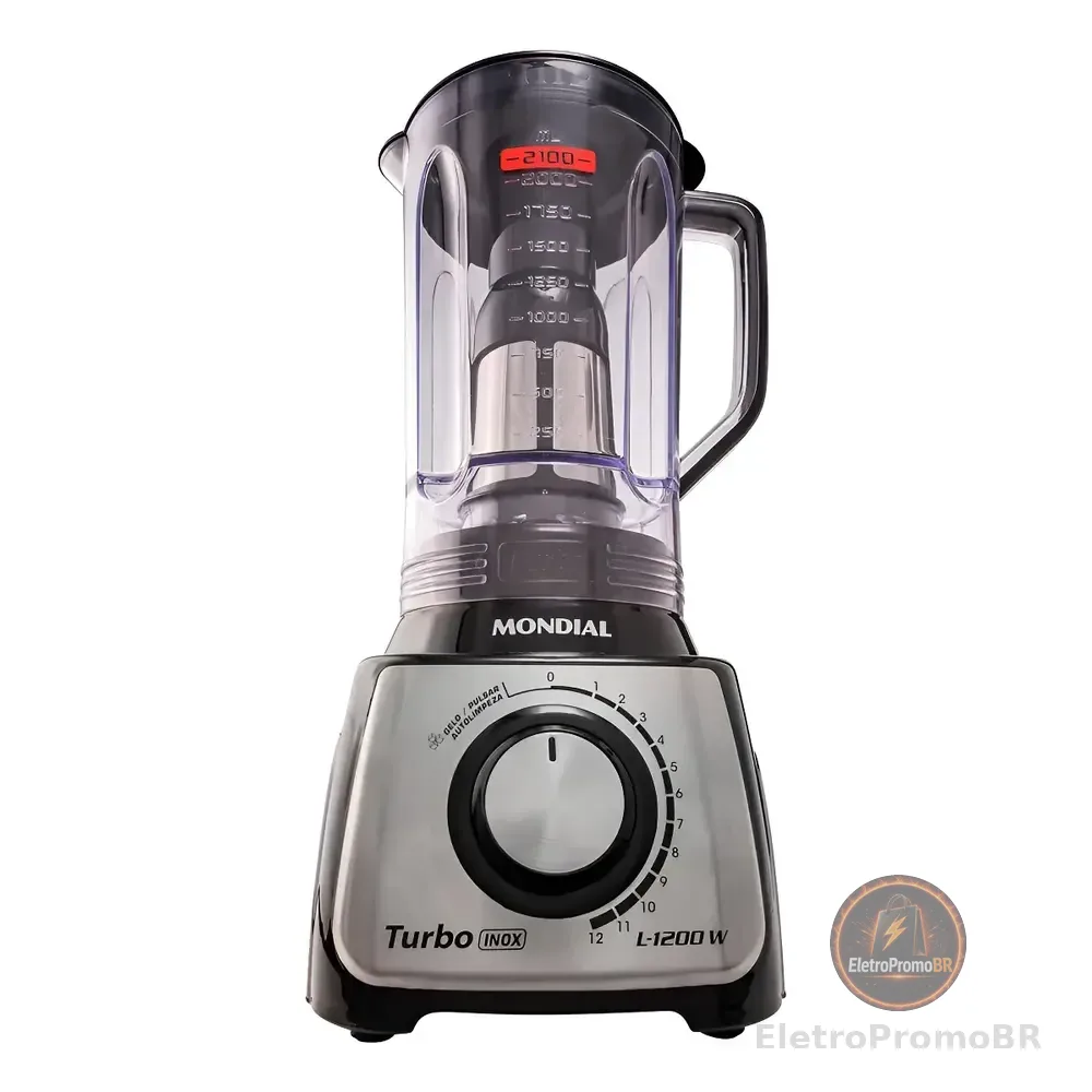 Liquidificador Turbo L1200 Bi 12 Velocidades 1200w Mondial Preto Com Inox 110v