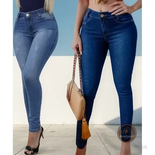 Kit 2 Calças Jeans Cós Alto Com Lycra Roupas Femininas
