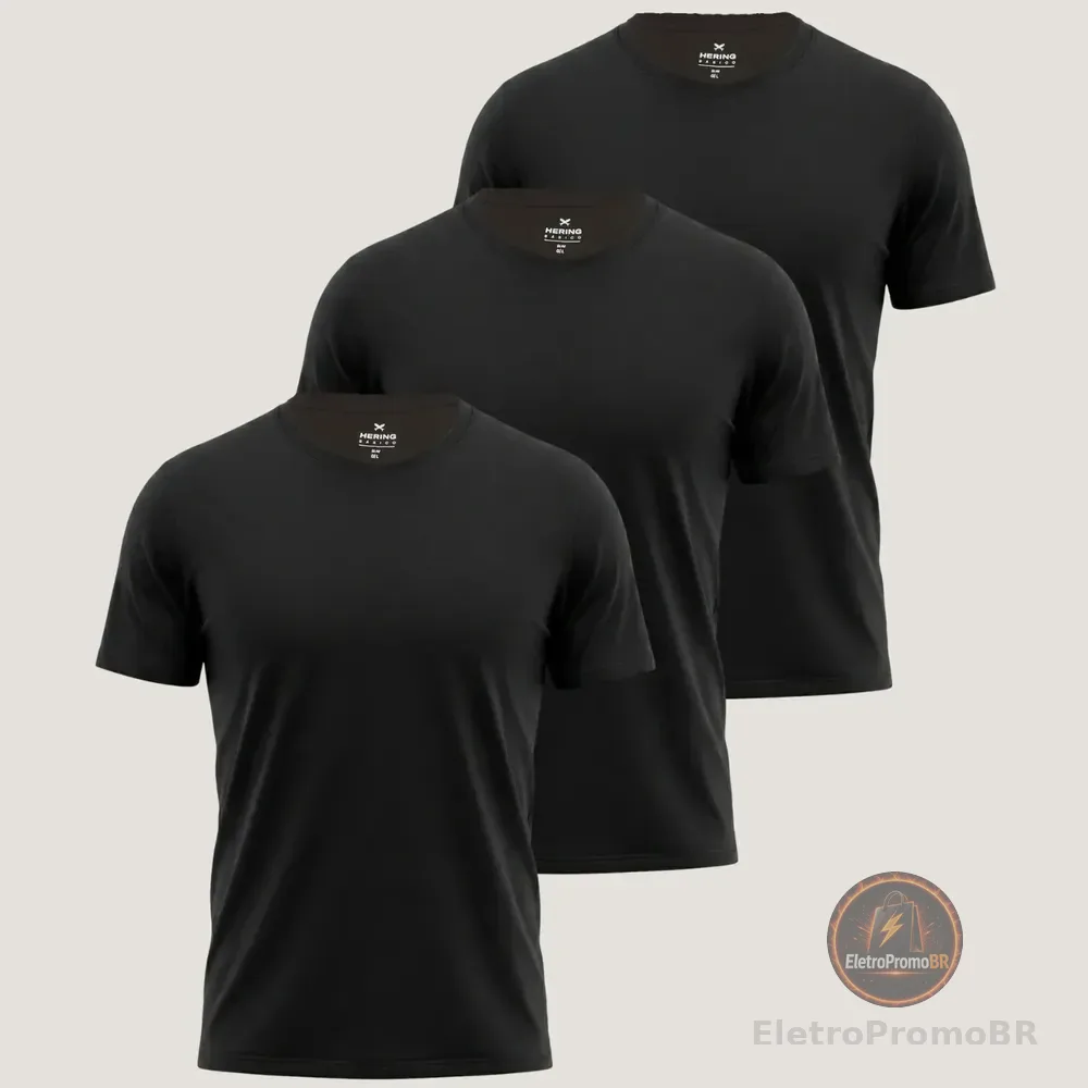 Kit Com 3 Camisetas Masculinas Slim Gola V Hering Preto Lisa G