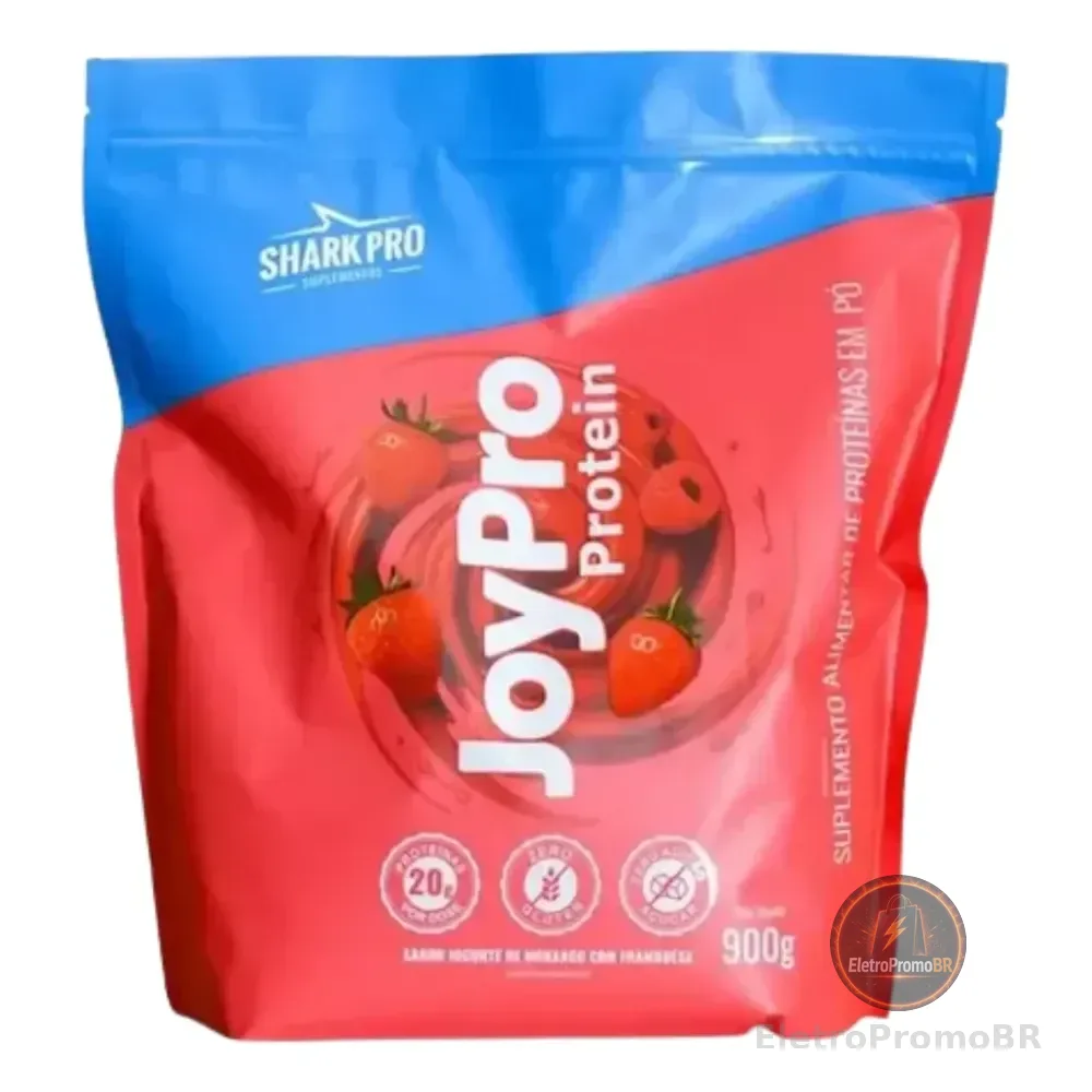 Whey Protein Joypro 100% Gourmet 900g Shark Pro + Colageno Iogurte De Morango