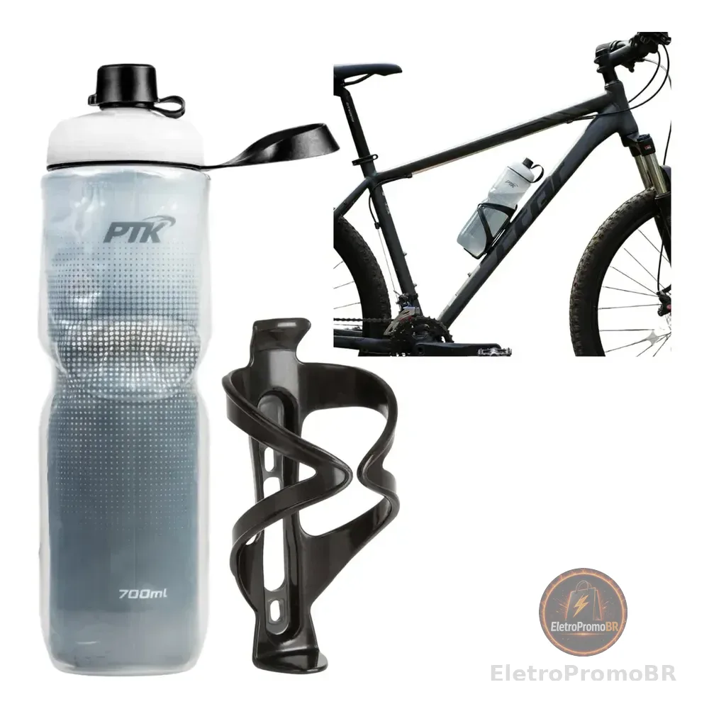 Garrafa Caramanhola Agua Térmica Bicicleta 700ml Com Suporte Preto