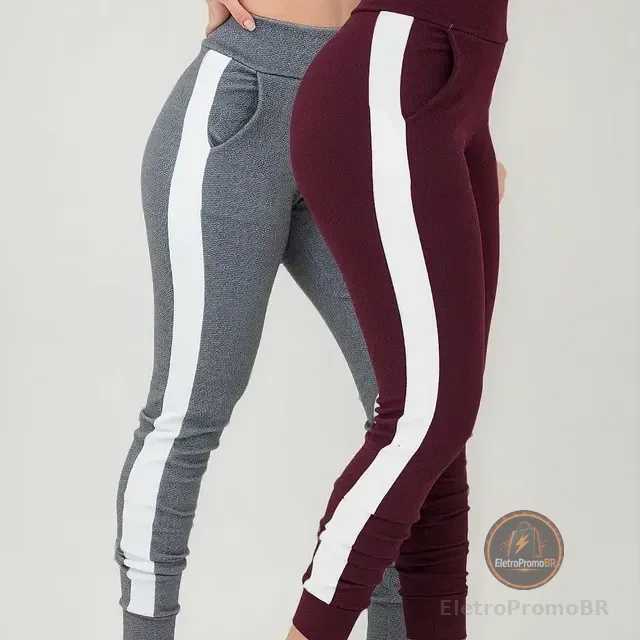 Kit 2 Calças Feminina Jogger Listrada Crepe Slm Fit Academia