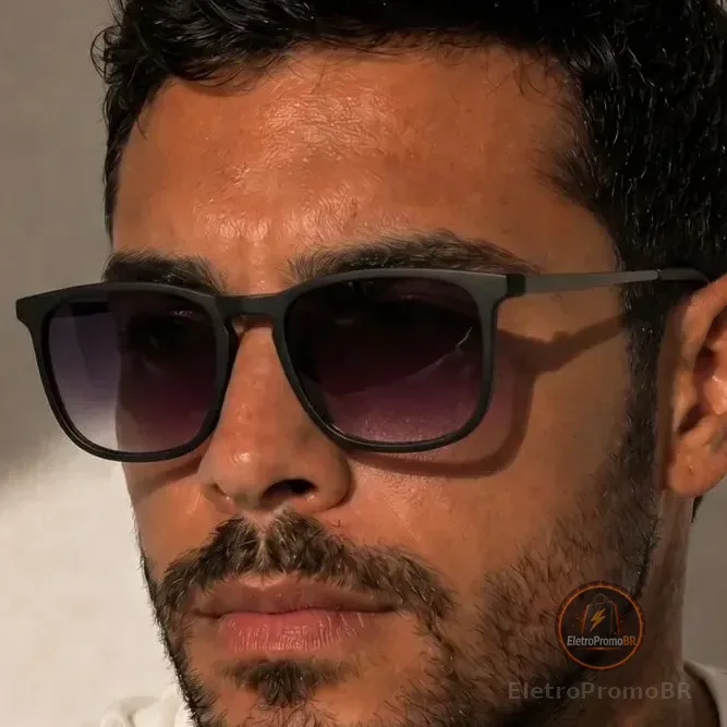 Óculos De Sol Masculino Moderno Estiloso Casual Uv Premium Quadrado Armação Preta/ Lente Preta Degradê Preto
