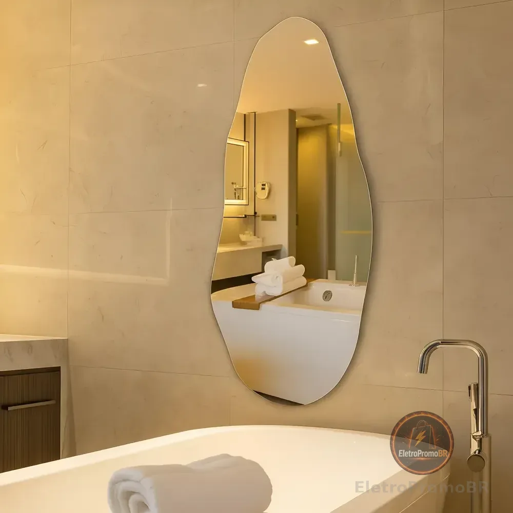 Espelho Orgânico 70cm Decoração Lapidado Design Moderno Luxo Quarto Sala Banheiro Hall Decorativos Camarin Polido Sem Moldura Vmex