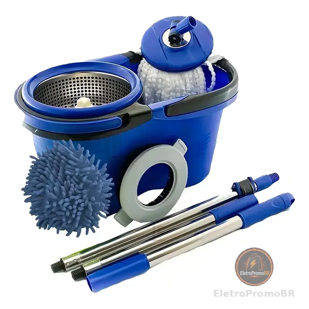 Mop Perfect Pro 360 Giratório Balde Inox 16l Microfibra Azul