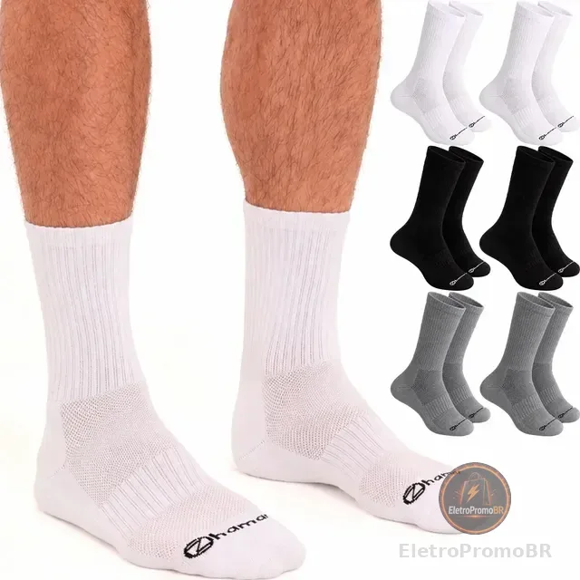Kit 6 Pares Meias Zhamaro Premium Cano Alto Sport Atoalhada