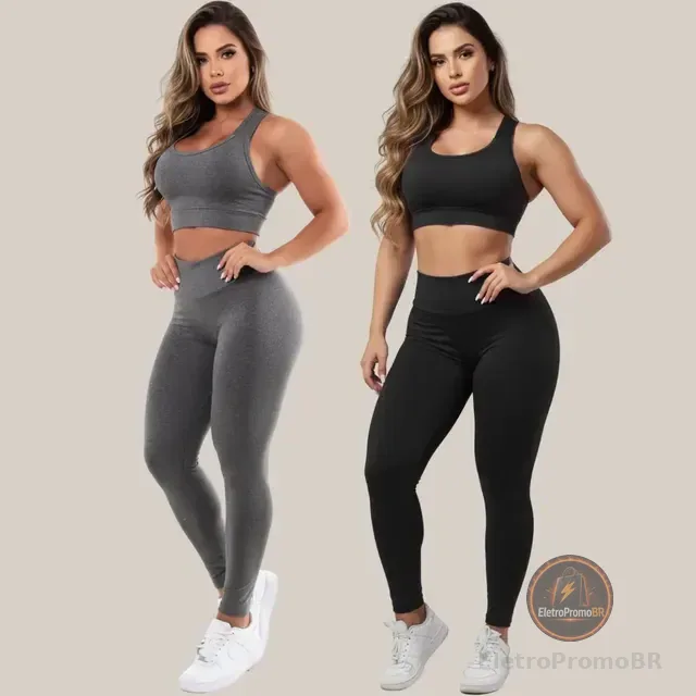 Kit 2 Conjuntos Calça Legging E Top Roupas Feminina Academia