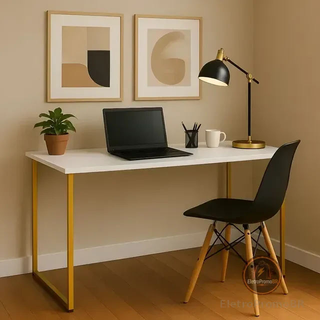 Escrivaninha Industrial 110cm  Mesa Estudo Aparador Pés Aço