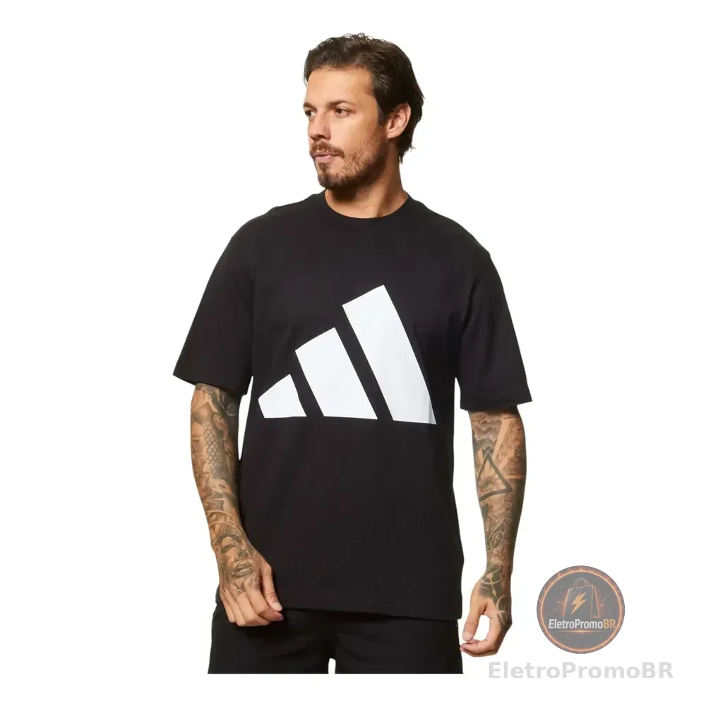 Camiseta Masculina Essentials Big Logo adidas Preto E Branco Logo G Lisa