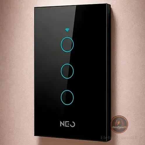 Interruptor Inteligente Wifi 4x2 Touch 3 Botões Alexa Google Cor Preto Neo By Avant Preto 3 127/220v