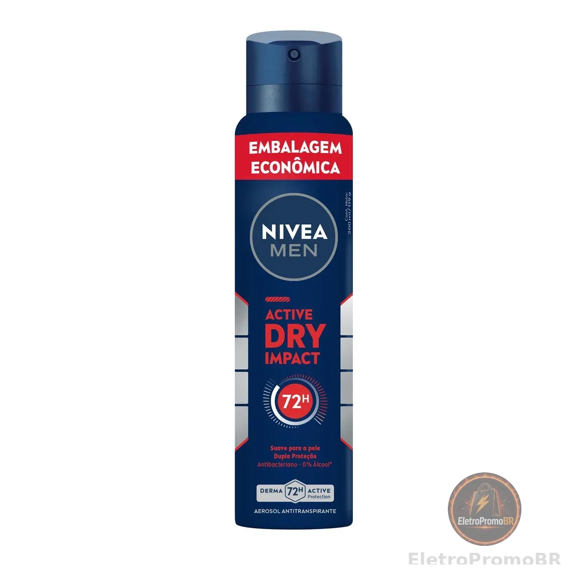 NIVEA MEN Desodorante Antitranspirante Aerossol Active Dry Impact 200ml, Proteção 72h, Contra Suor e Mau Odor, Dupla Proteção, Antibacteriano