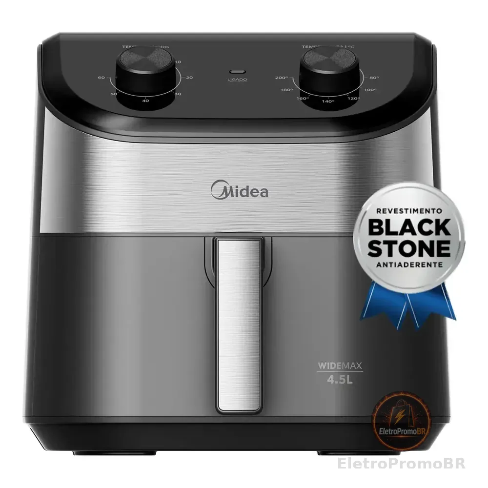 Fritadeira Air Fryer 4,5l Widemax Com Interior De Alumínio 1500w Midea Preto 127v