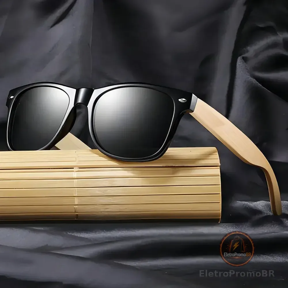 Óculos De Sol Quadrado Doxa Bambu Com Proteção Uv Cinza-escuro