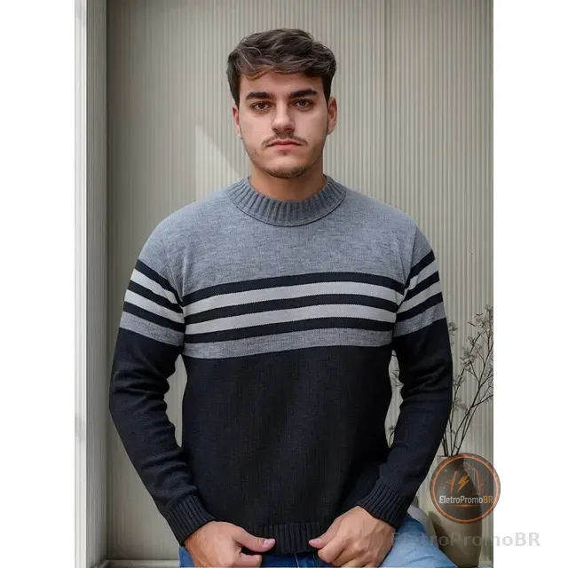 Suéter Blusa De Tricot Masculino Listrado Blusa Lã Masculina