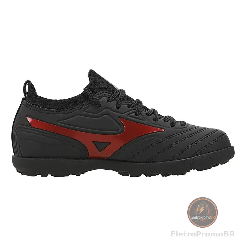 Chuteira Society Juvenil Menino Regent As Mizuno Preto/vermelho Lisa 34 Br