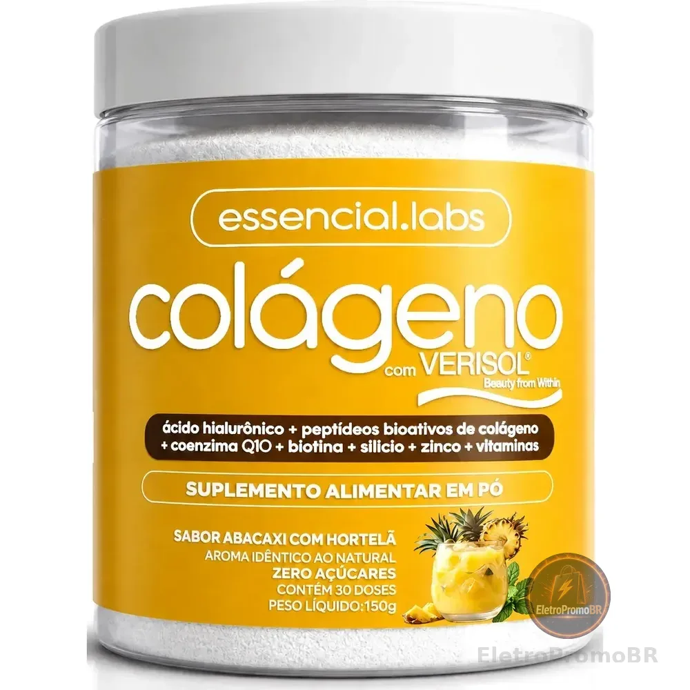 Colágeno Verisol® - Fórmula Exclusiva Com Ácido Hialurônico + Coenzima Q10 + Biotina + Silício + Zinco + Peptídeos Bioativos + Vitaminas - Sabor Abacaxi Com Hortelã - 30 Doses