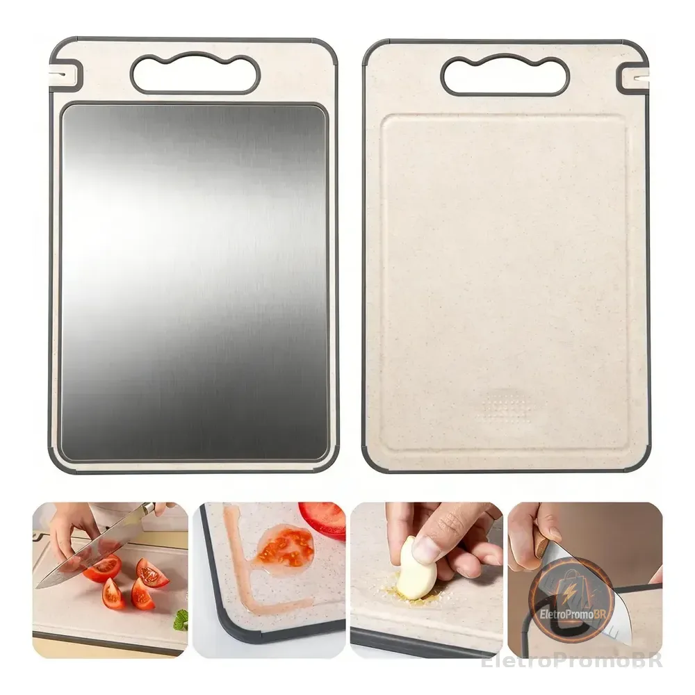 Tábua De Corte Dupla Face Inox E Pp 36,5x25 Cm Dupla Face Cinza
