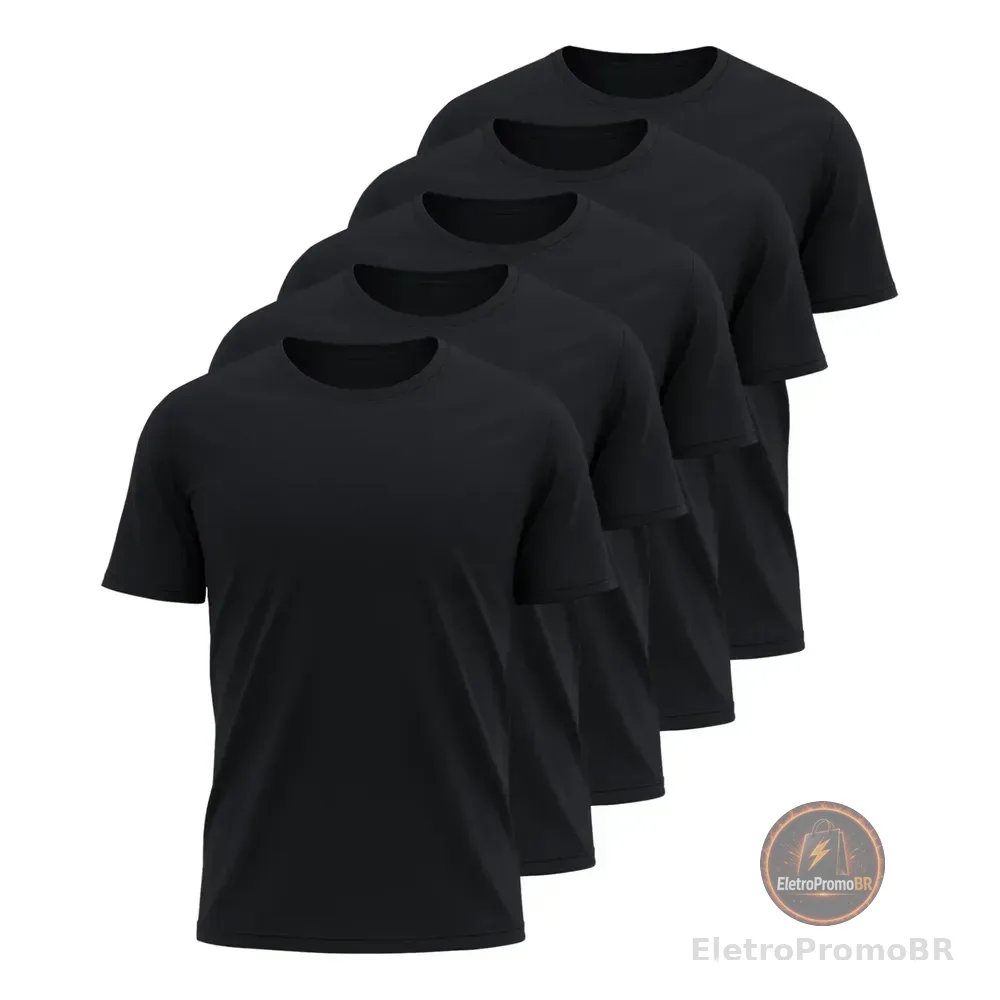 Kit 5 Camisetas Básicas Masculina Dry Fit Lisa Tradicional  Preto M