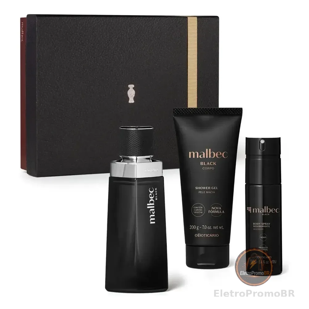 Kit Malbec Black O Boticário Com Desodorante Colônia E Body Spray Para Homem