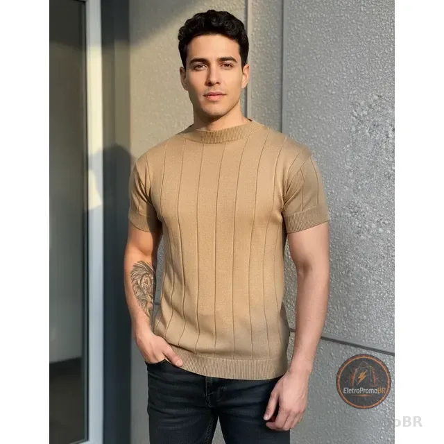 Camiseta Masculina Tricô Modal Premium Canelada Macia Social