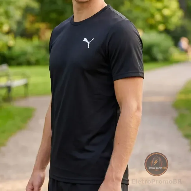 Camiseta Puma Masculina Térmica Manga Curta Proteção Uv 50+