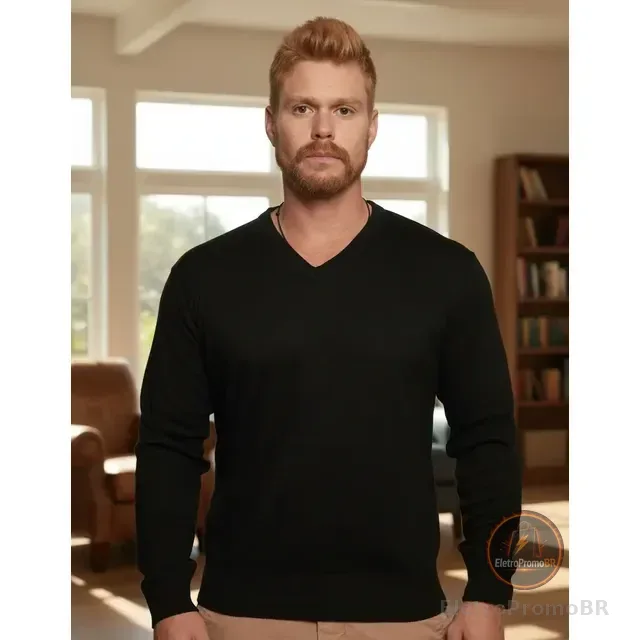 Suéter Masculino Inverno Blusa Gola V Social Casual Tricot