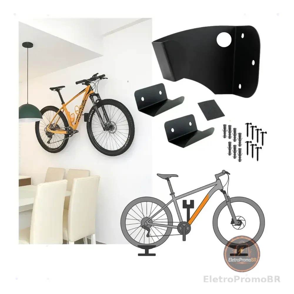 Suporte Bike Parede Horizontal Mtb Speed Reforçado Furação Para Cadeado Preto