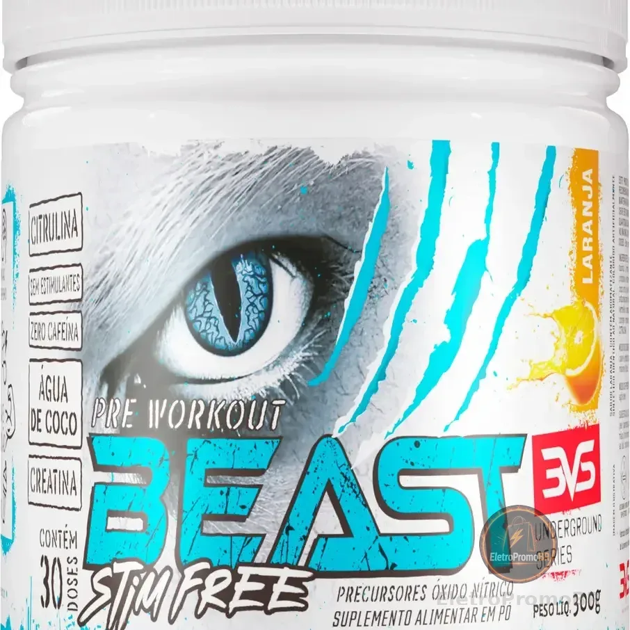 Pré Treino Sem Cafeína Beast 300g - Sabor Laranja - Fórmula Exclusiva Com Citrulina, Beta Alanina, Creatina, Água De Coco, Arginina, Taurina E Tirosina