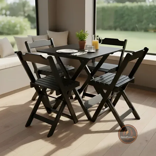 Mesa Quadrada 70x70 Cm Passa Perto Mais 4 Cadeiras Madeira
