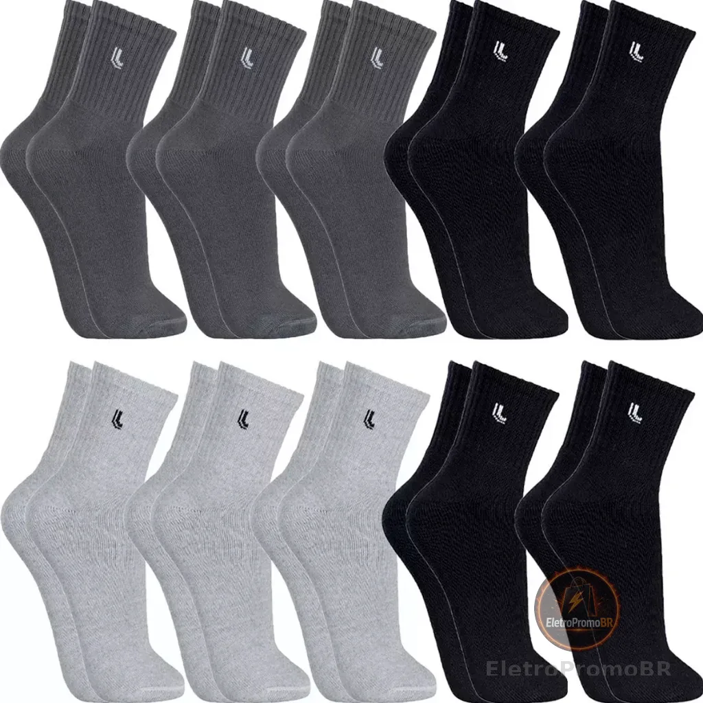 Kit 10 Pares Meias Lupo Originais Cano Médio Alto Algodão Masculina Feminina Meia Atoalhada Grossas