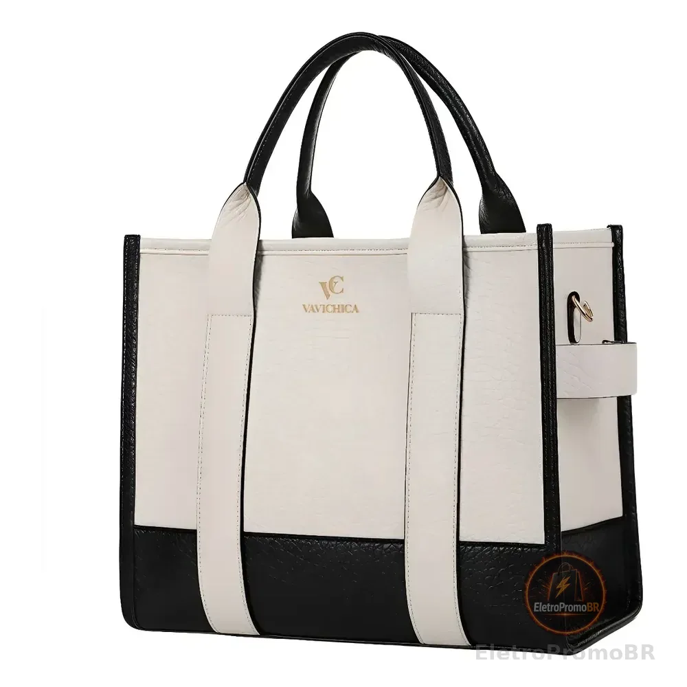 Bolsa Tote Vavichica Grande Preto E Branco De Pu Para Mulher Preto/branco Liso Níquel