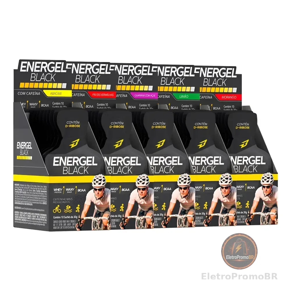 5x Gel Energel Black Cx 10 Sachês 50 Sachês Bodyaction 1x Sabor De Cada