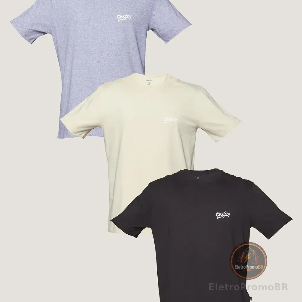 Kit 3 Camisetas Masculina Logo Grafitti Oakley. Misselaneous Logomarca M Liso