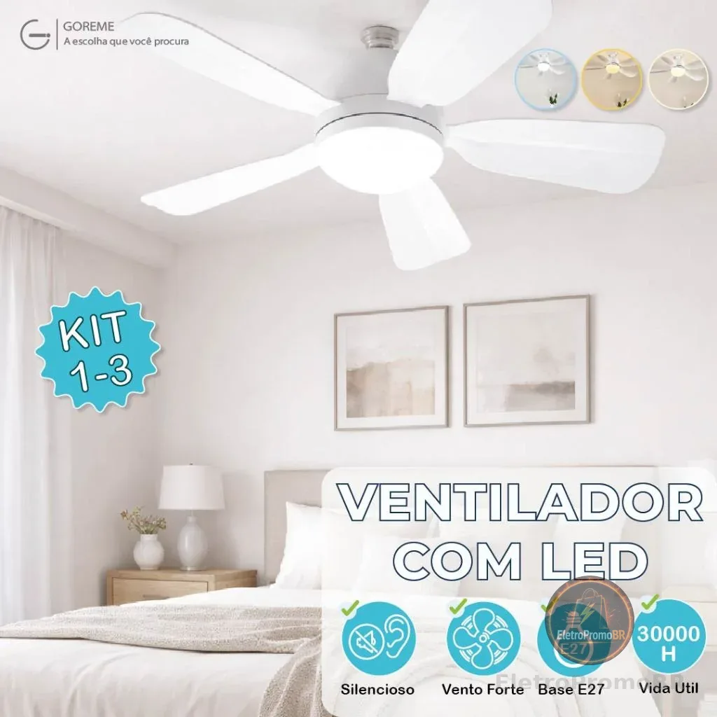 Ventilador de Teto LED 60W 80W 100W Lâmpada E27 Controle Remoto Bivolt Luminária ECO Bivolt